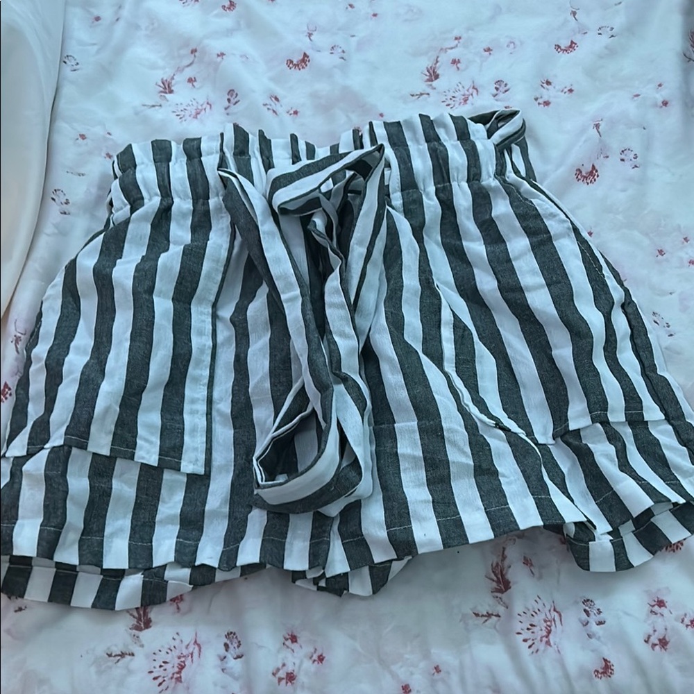 SHEIN Black and White Striped High Waist Shorts